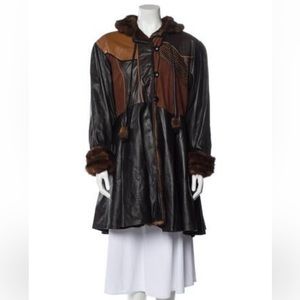 Vintage leather and mink patchwork peplum coat